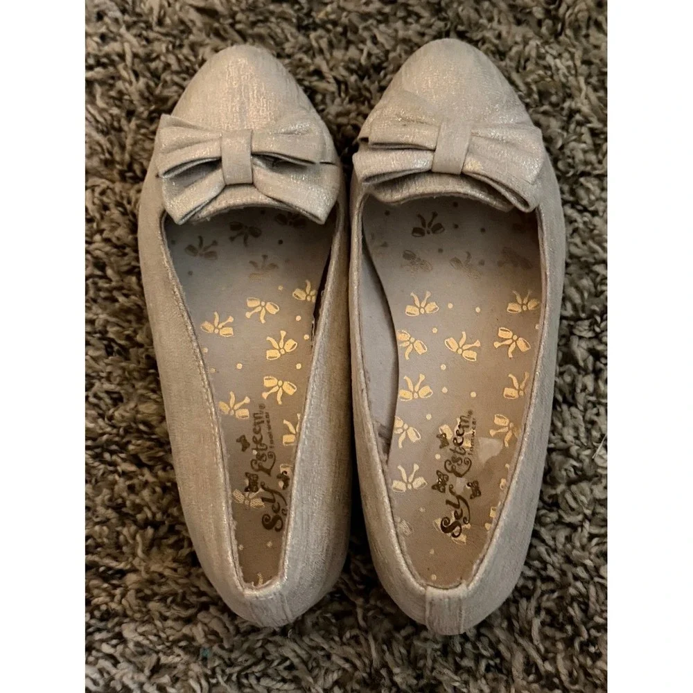 Self-Esteem Girls Glittery Light Pink Flats Delicate bow Size 1